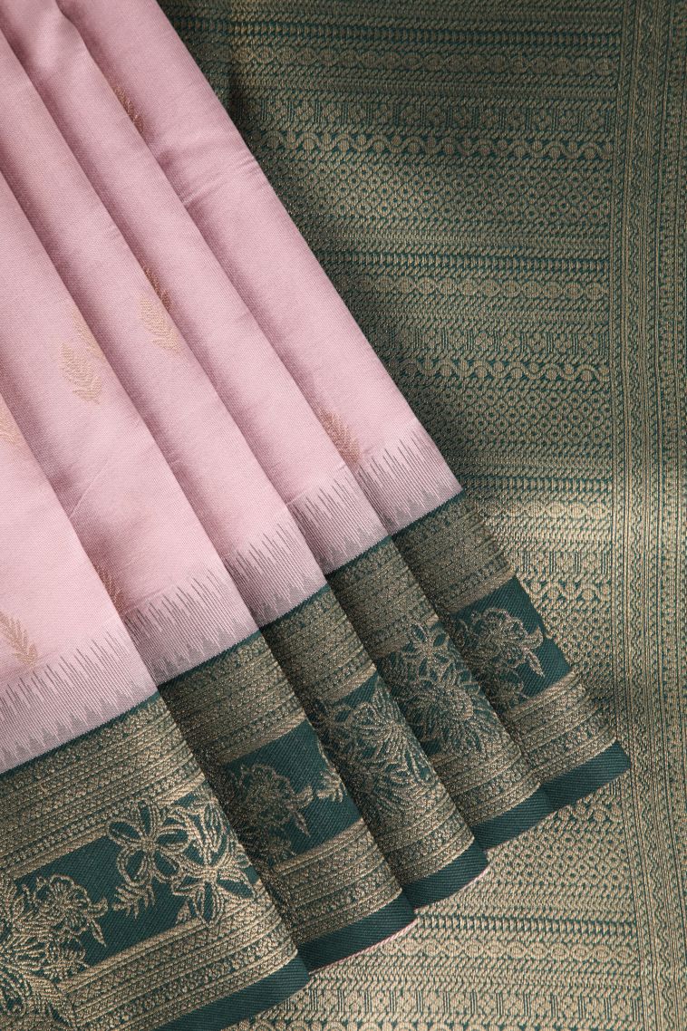 Crepe Pink Raw Silk Sarees with Gold Zari Leaf Pattern