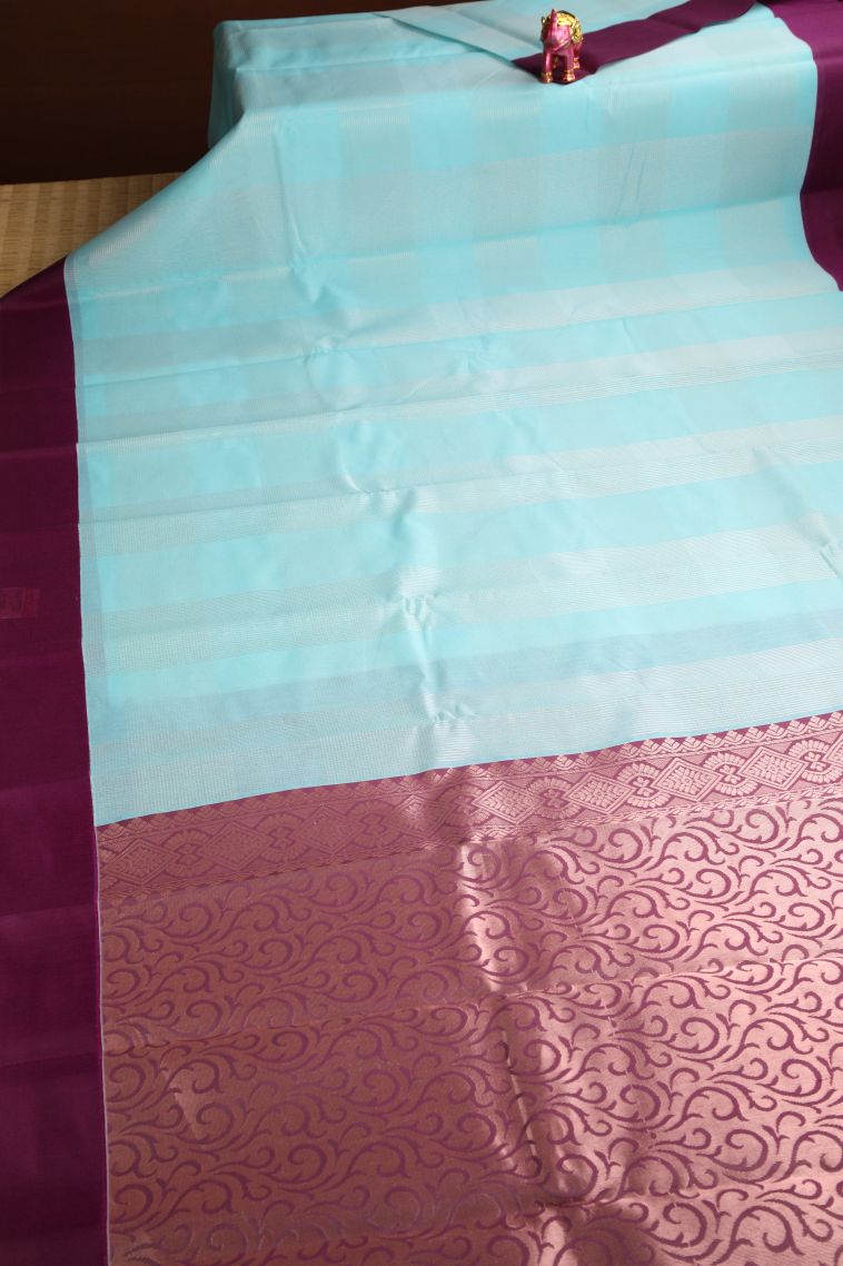 Arctic Blue Silk Cotton Sarees with Copper Zari Buttis (small Dots Or Motifs) view 2