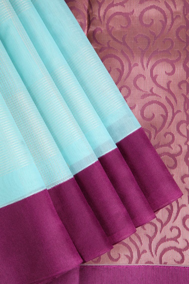 Arctic Blue Silk Cotton Sarees with Copper Zari Buttis (small Dots Or Motifs) view 1