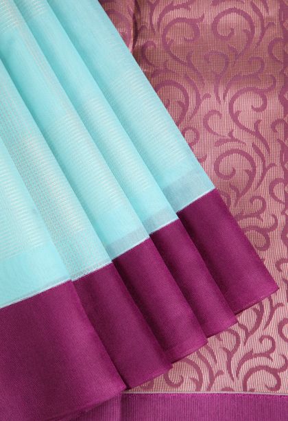 Arctic Blue Silk Cotton Sarees with Copper Zari Buttis (small Dots Or Motifs)