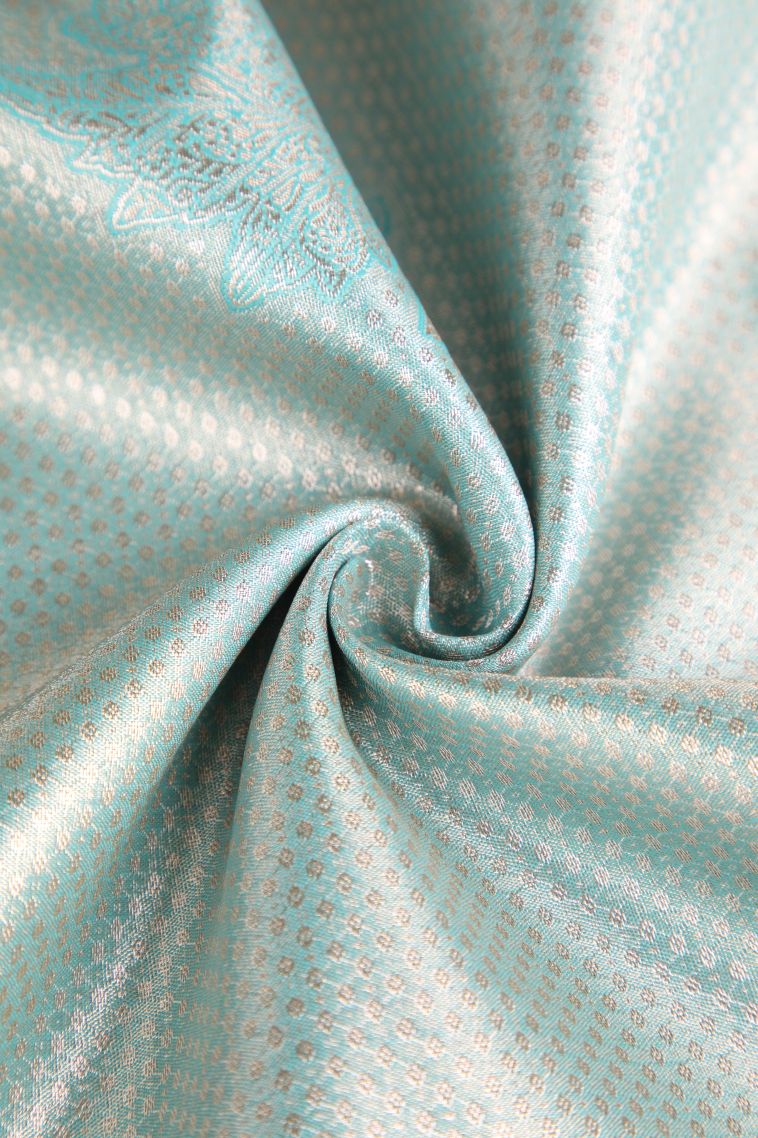 Arctic Blue Apoorva Silk Sarees with Gold And Silver Zari Leaf Pattern view 4