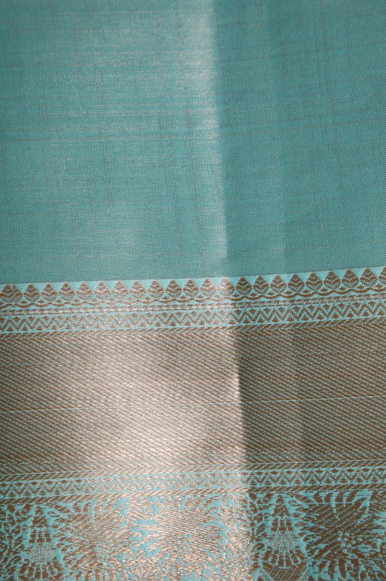 Arctic Blue Apoorva Silk Sarees with Gold And Silver Zari Leaf Pattern view 3