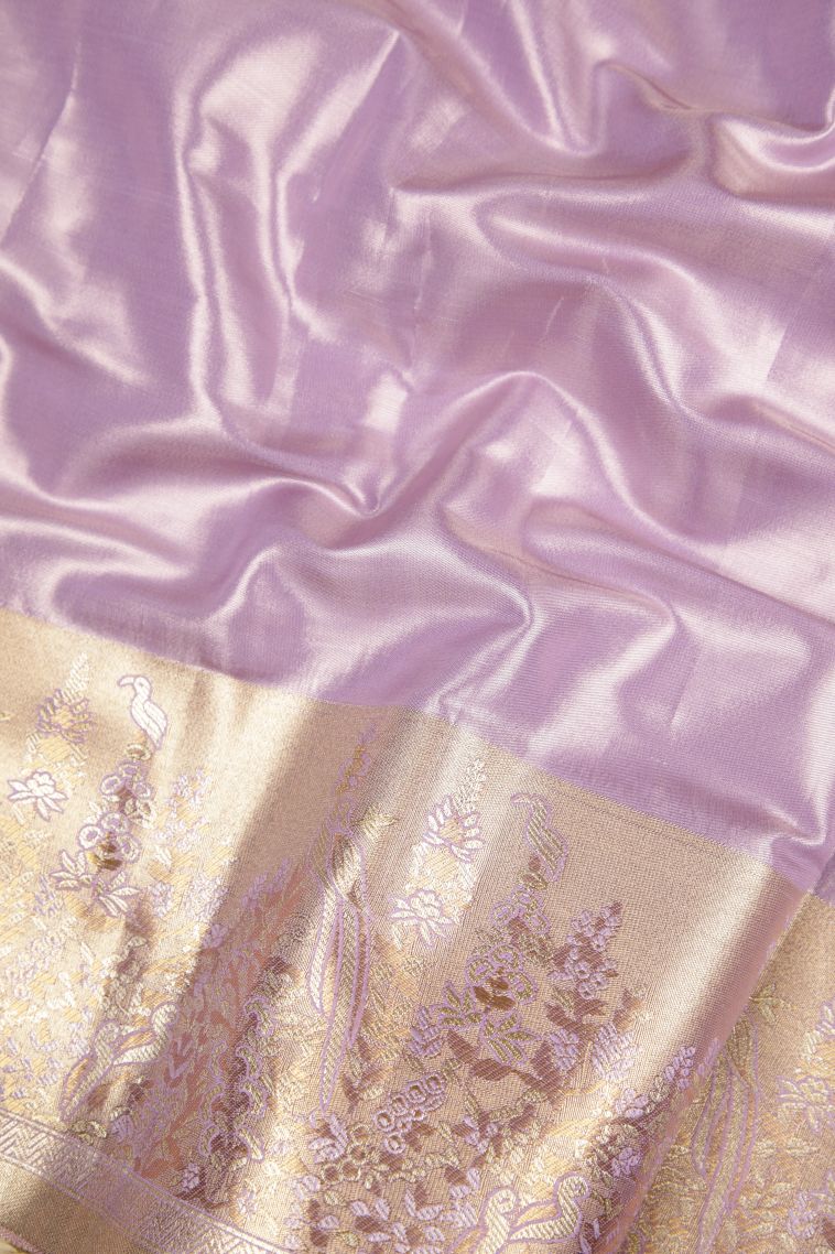 Periwinkle Purple Apoorva Silk Sarees with Gold And Silver Zari Cross Straipes view 3