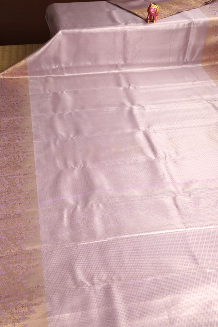 Periwinkle Purple Apoorva Silk Sarees with Gold And Silver Zari Cross Straipes view 2