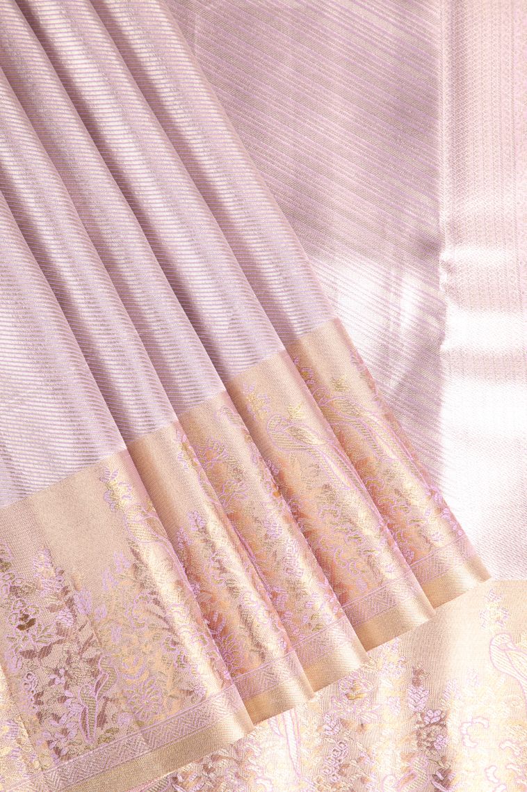 Periwinkle Purple Apoorva Silk Sarees with Gold And Silver Zari Cross Straipes view 1