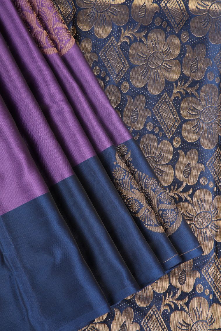 Iris Purple Soft Silk Saree Gold Zari with Manga