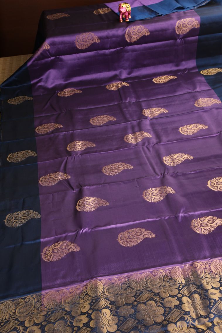 Iris Purple Soft Silk Saree Gold Zari with Manga view 2