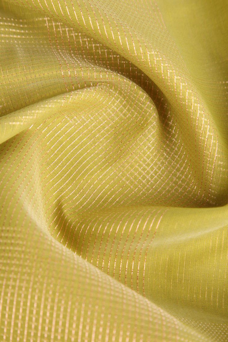 Lime Yellow Silk Cotton Sarees with Copper Zari Buttis (small Dots Or Motifs) view 4
