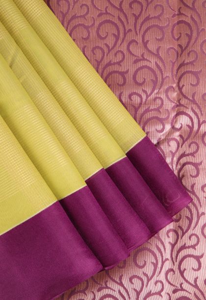 Lime Yellow Silk Cotton Sarees with Copper Zari Buttis (small Dots Or Motifs)