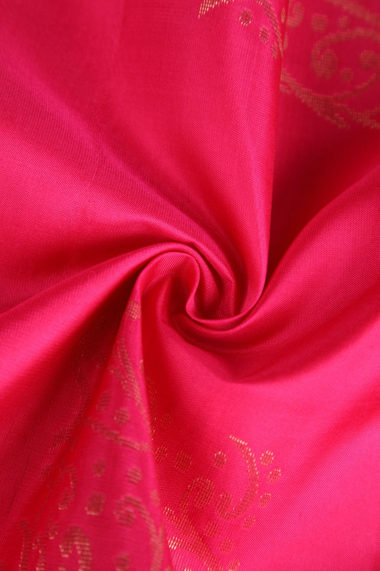 Hot Pink Soft Silk Saree with Copper Zari Kolam Pattern view 4