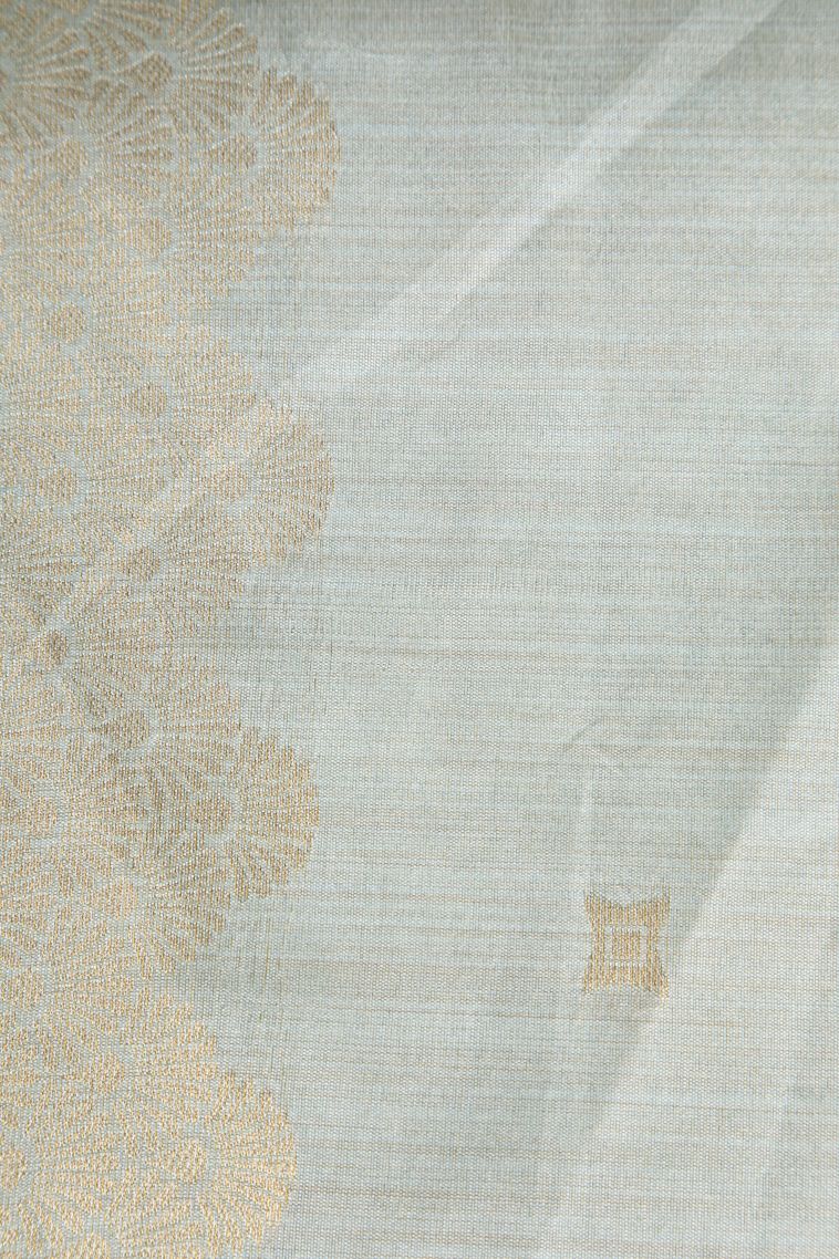 Stone Blue Semi Tussar Silk with Gold Zari Floral Patterns view 3
