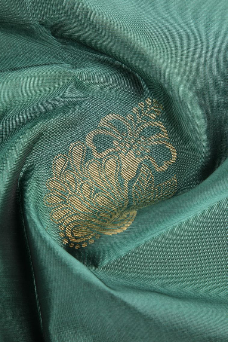Pistachio Green Soft Silk Saree Copper Zari with Floral Patterns view 4