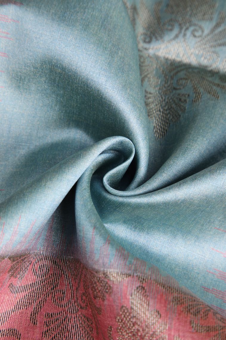 Salmon Pink Semi Tussar Silk with Antic Zari Floral Patterns view 4