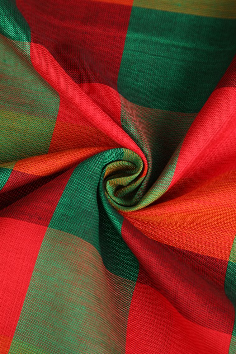 Fern Green Poly Cotton Sarees Gold Zari with Checks view 4