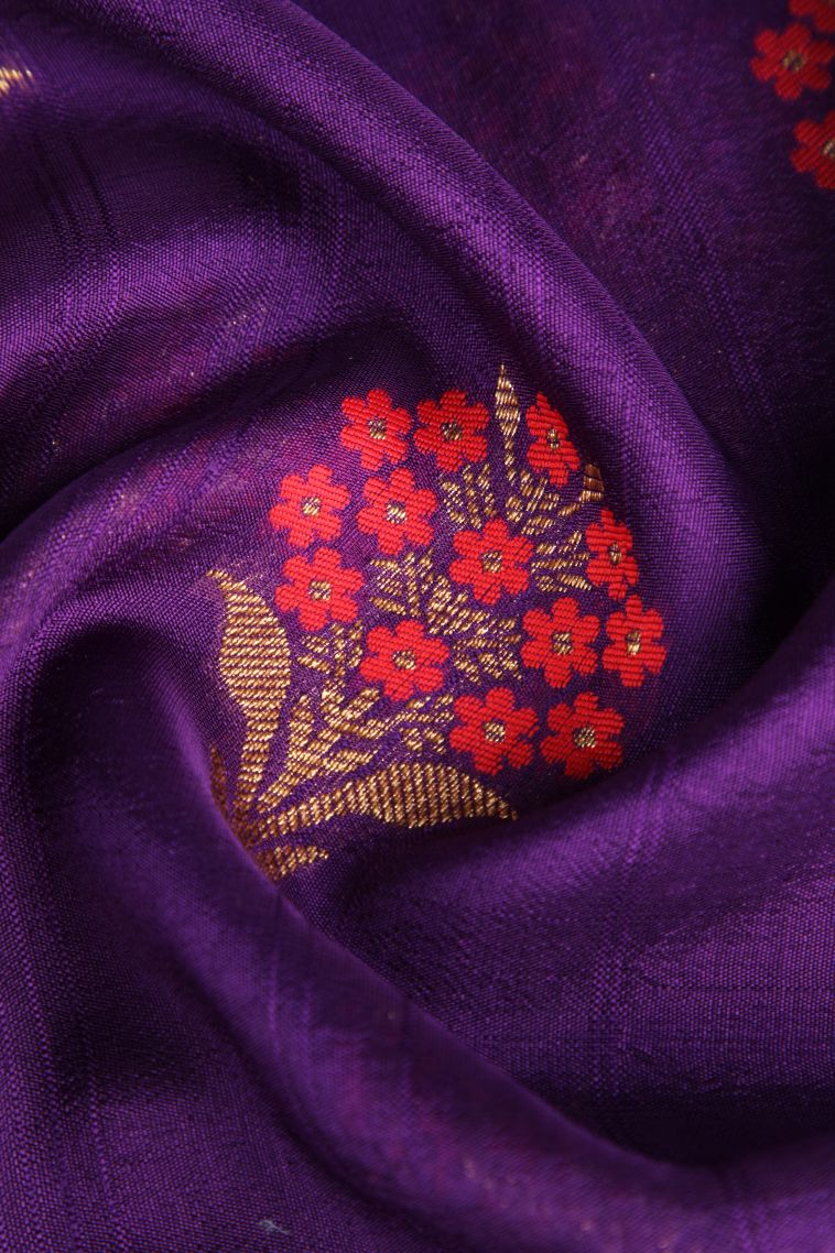 Viola Purple Banaras Sarees with Copper Zari Floral Patterns view 4