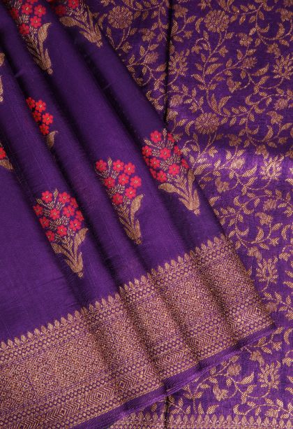 Viola Purple Banaras Sarees with Copper Zari Floral Patterns