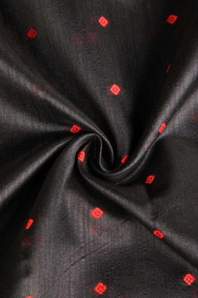 Charleston Black Semi Tussar Silk with Silver Zari Buttis (small Dots Or Motifs) view 4