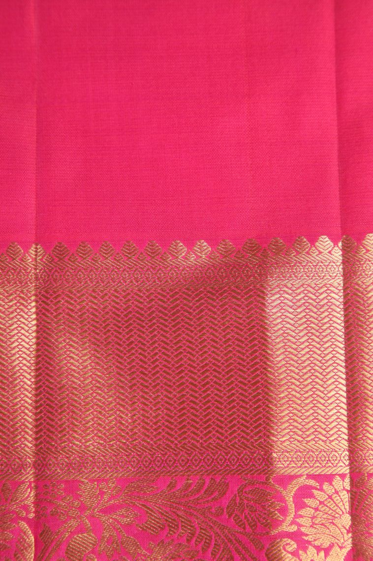 Bubblegum Pink Kanchipuram Silk Sarees with Gold Zari Floral Patterns view 3
