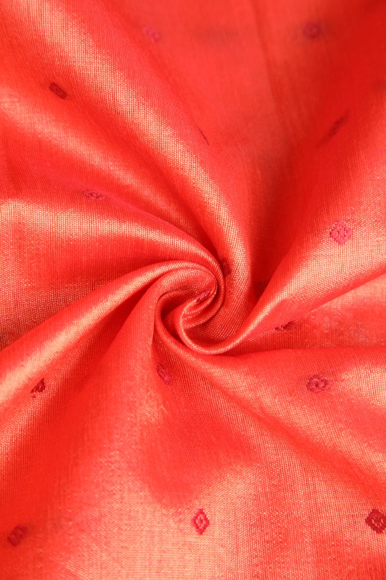 Coral Pink Semi Tussar Silk with Gold Zari Buttis (small Dots Or Motifs) view 4