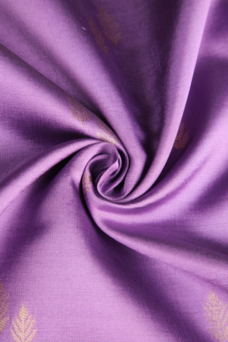 Orchid Purple Raw Silk Sarees with Gold Zari Leaf Pattern view 4