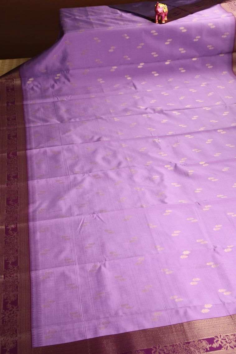 Orchid Purple Raw Silk Sarees with Gold Zari Leaf Pattern view 2