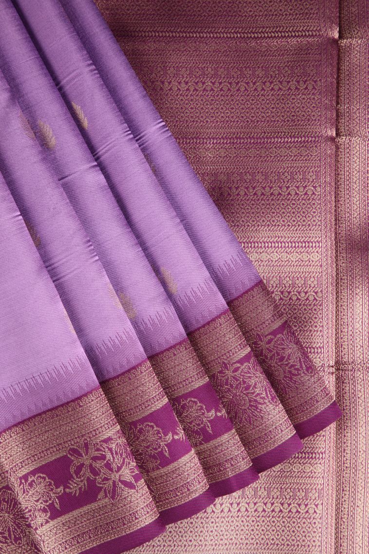Orchid Purple Raw Silk Sarees with Gold Zari Leaf Pattern