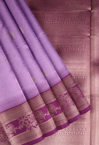 Orchid Purple Raw Silk Sarees with Gold Zari Leaf Pattern