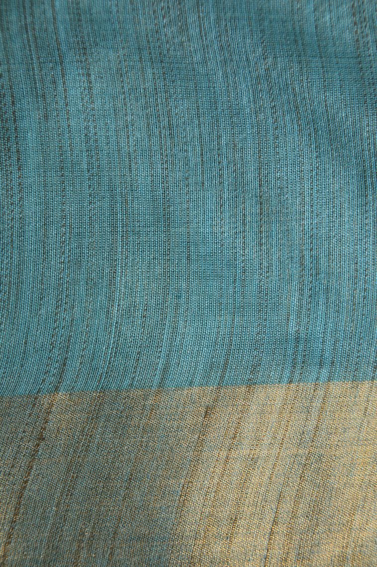 Ocean Blue Jute Sarees with Gold Zari Plain view 3