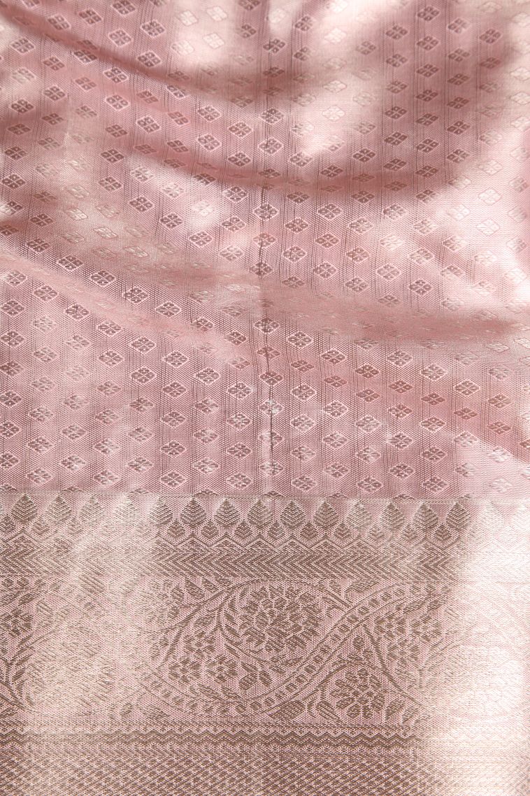 Lemonade Pink Kanchipuram Silk Sarees with Silver Zari Floral Patterns view 3