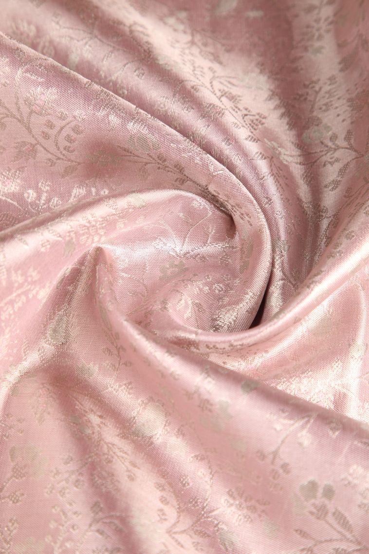 Lemonade Pink Kanchipuram Silk Sarees with Silver Zari Floral Patterns view 4
