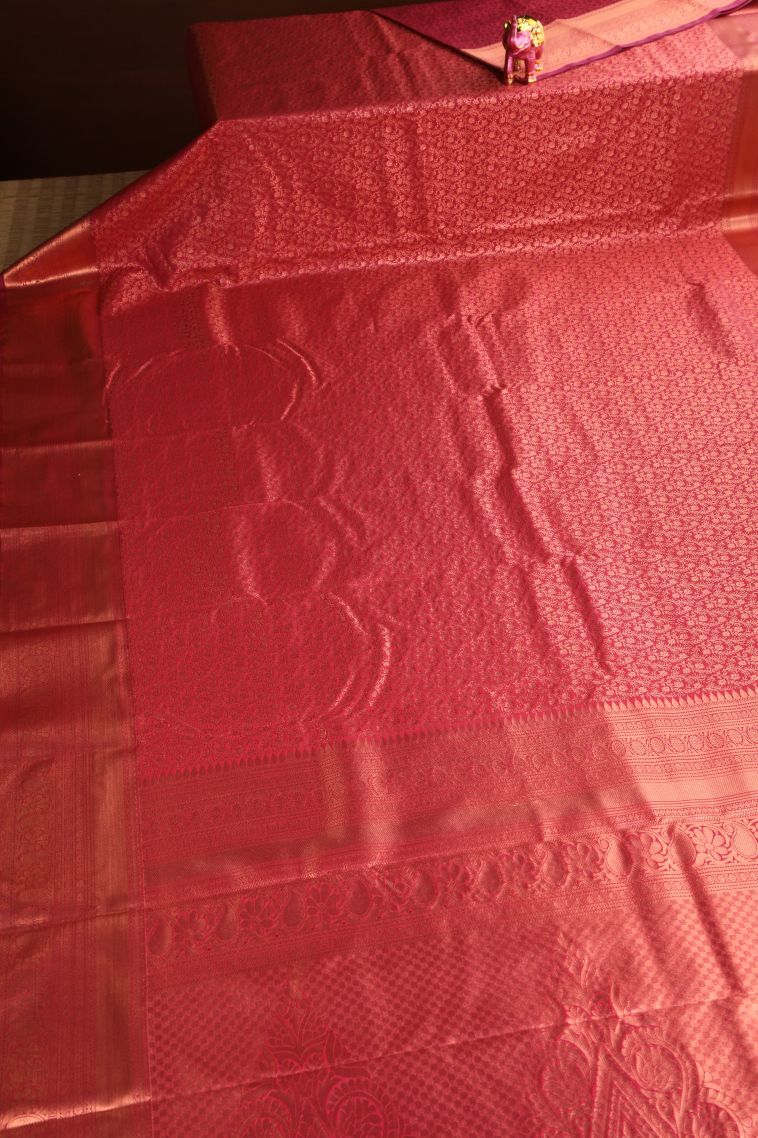 Dawn Red Apoorva Silk Sarees Copper Zari with Floral Patterns view 2