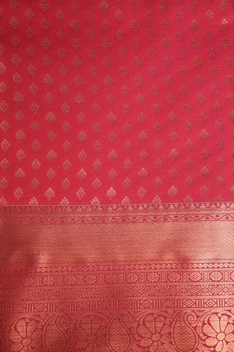 Dawn Red Apoorva Silk Sarees Copper Zari with Floral Patterns view 3