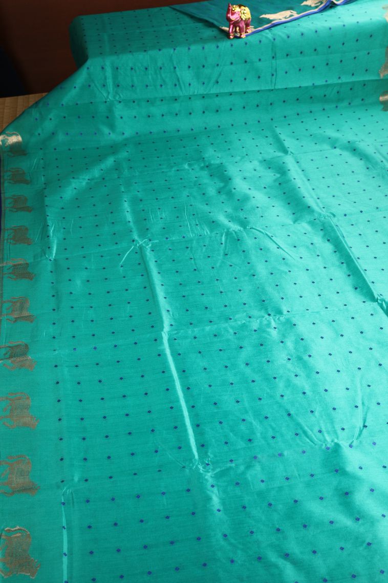 Mint Green Semi Tussar Silk with Gold Zari Buttis (small Dots Or Motifs) view 2