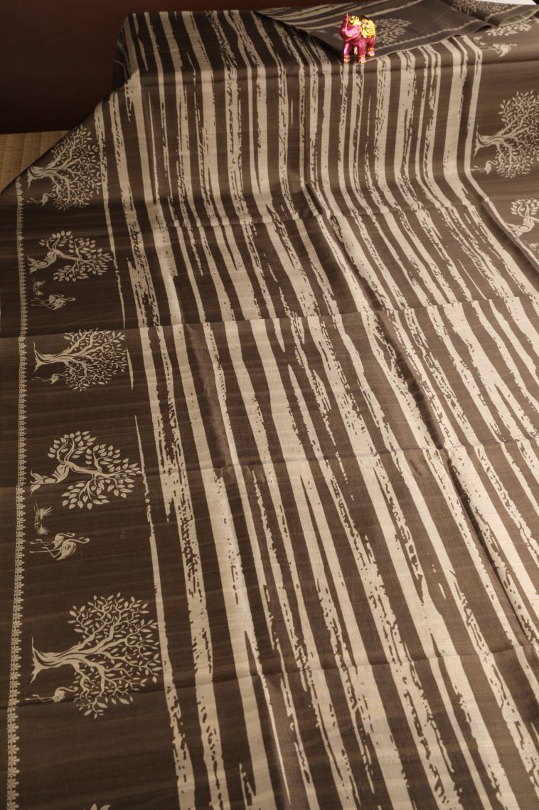 Tortilla Brown Jute Sarees with Without Zari Zari Pathik Motifs view 2