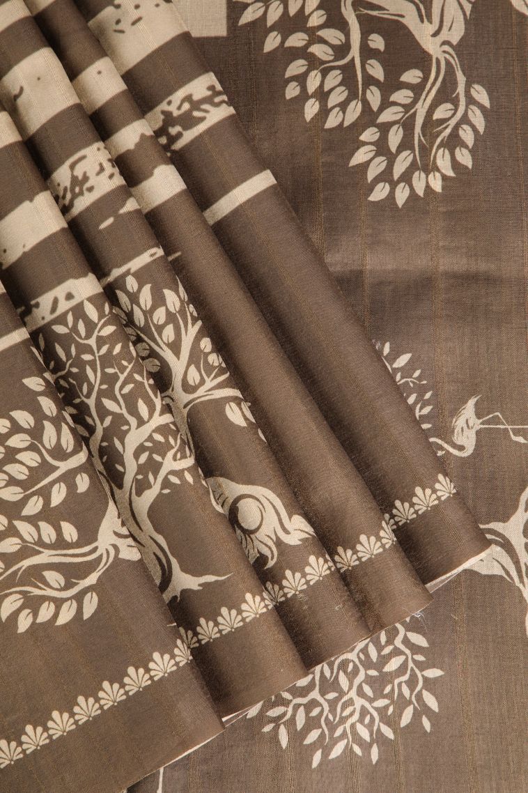 Tortilla Brown Jute Sarees with Without Zari Zari Pathik Motifs view 1