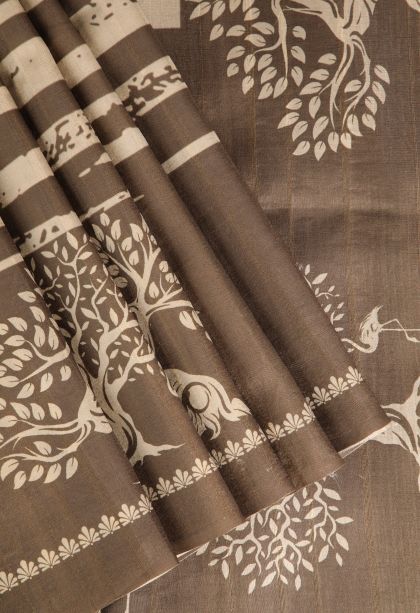 Tortilla Brown Jute Sarees with Without Zari Zari Pathik Motifs