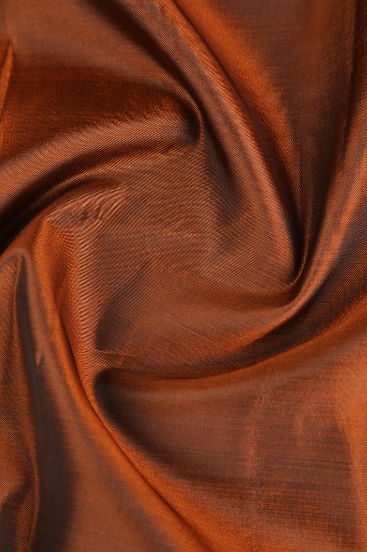 Rust Orange Soft Silk Saree Gold Zari with Leaf Pattern view 4