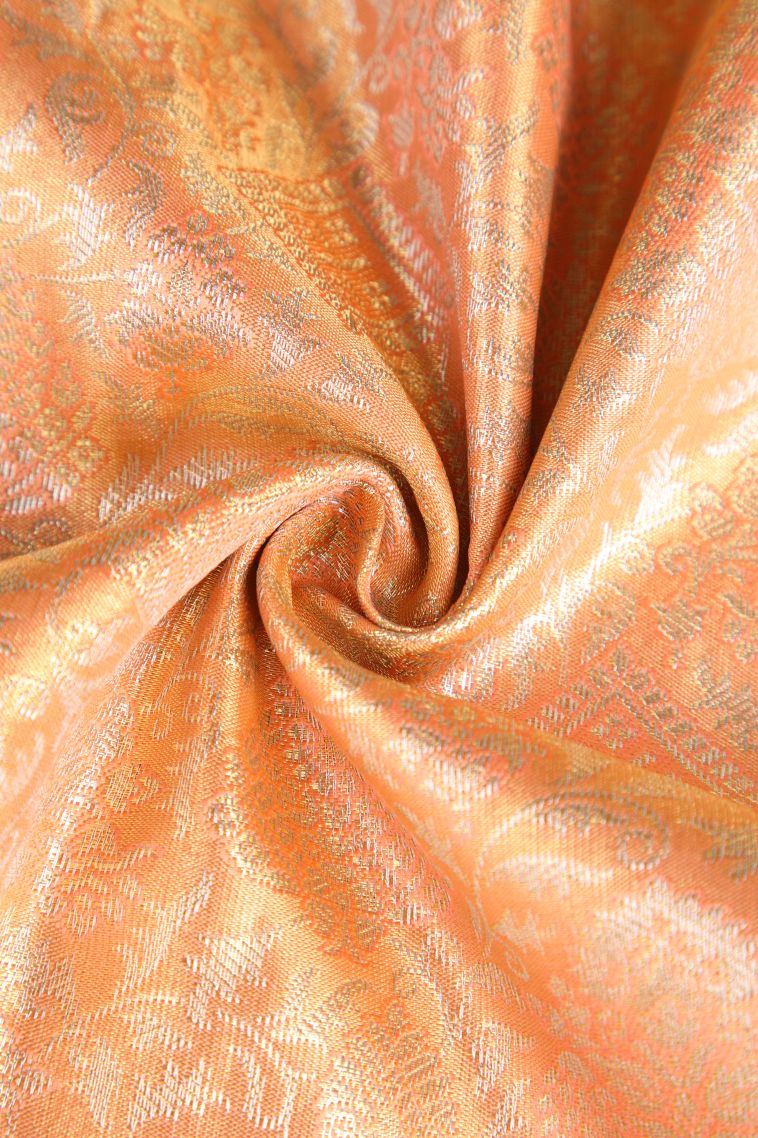 Cantaloupe Orange Apoorva Silk Sarees with Gold And Silver Zari Floral Patterns view 4