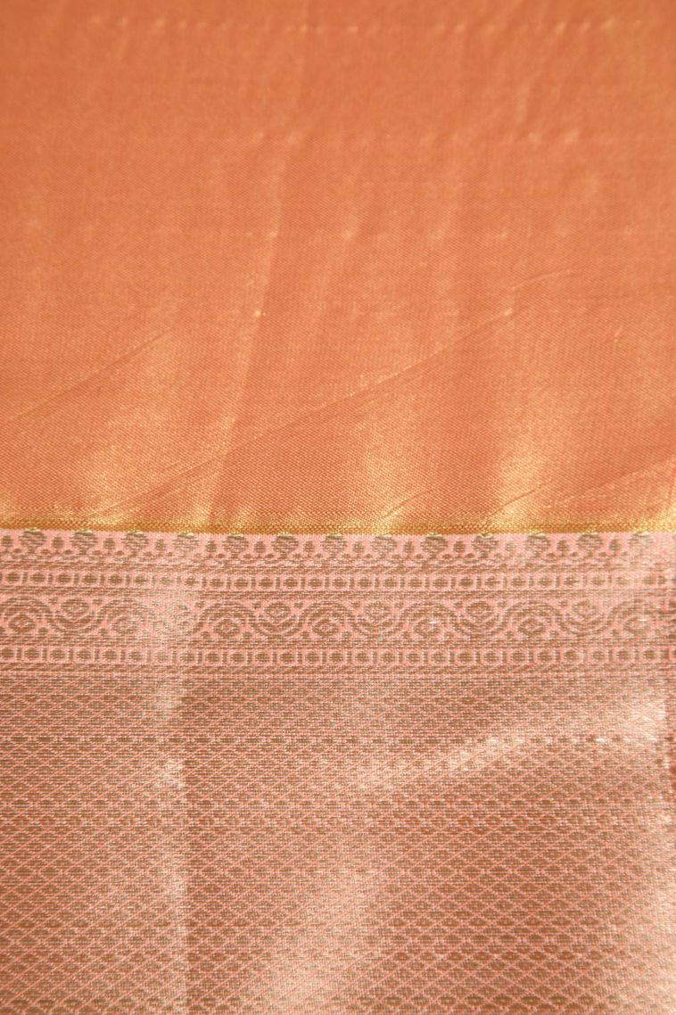 Cantaloupe Orange Apoorva Silk Sarees with Gold And Silver Zari Floral Patterns view 3
