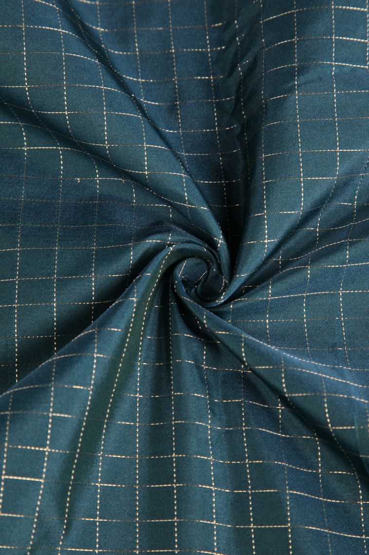 Ocean Blue Arani Silk Sarees Gold And Silver Zari with Checks view 4