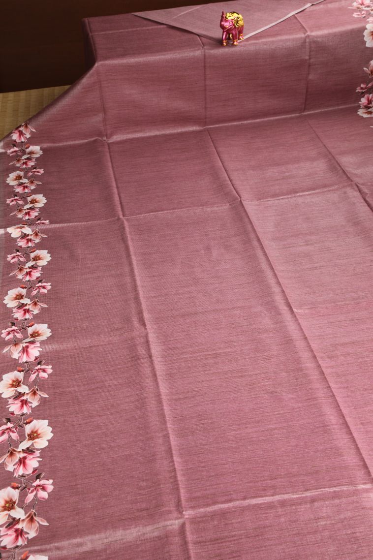 Rosewood Pink Jute Sarees with Silver Zari Plain view 2