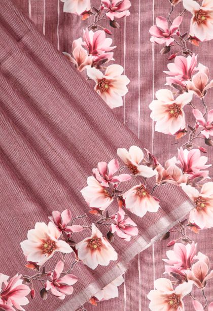 Rosewood Pink Jute Sarees with Silver Zari Plain