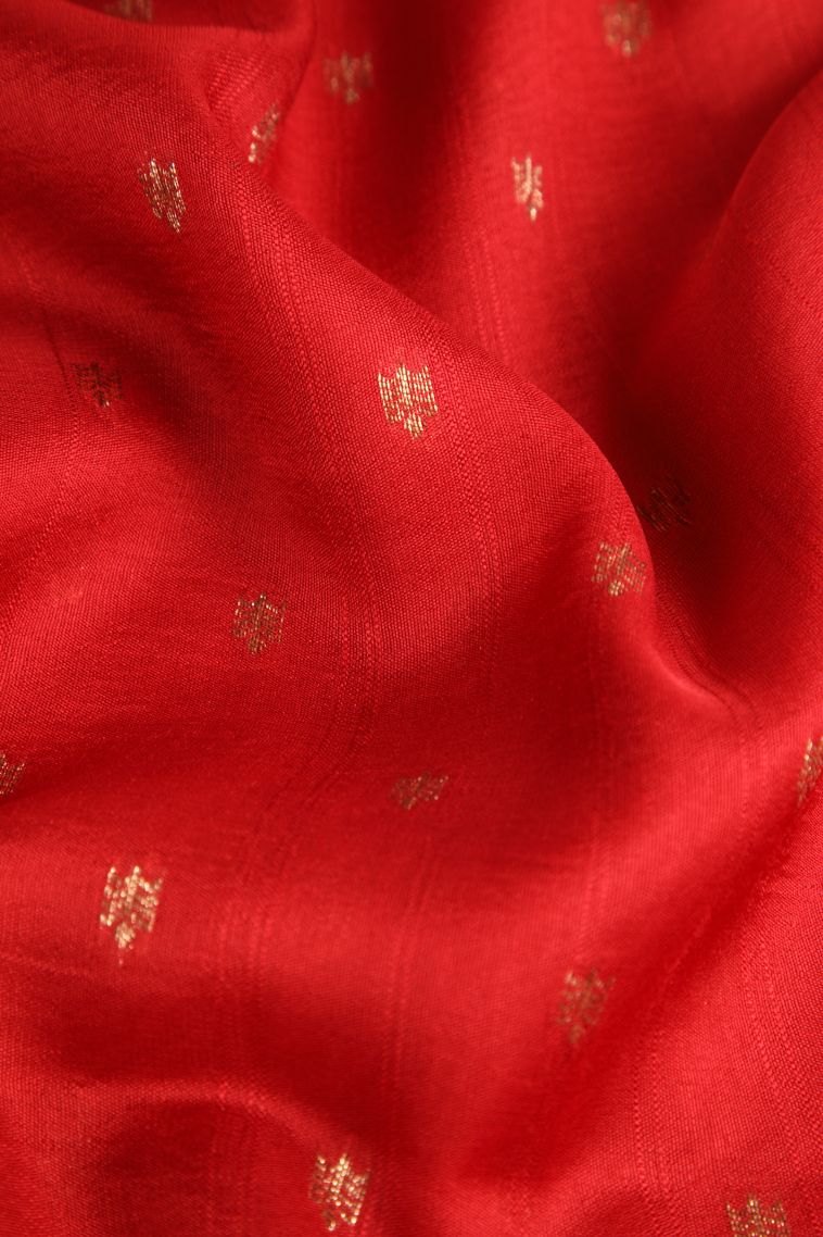 Candy Red Banaras Sarees Antic Zari with Floral Puttas view 4