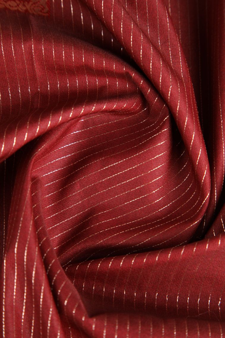 Cherry  Red Apoorva Silk Sarees with Copper Zari Stripes view 4
