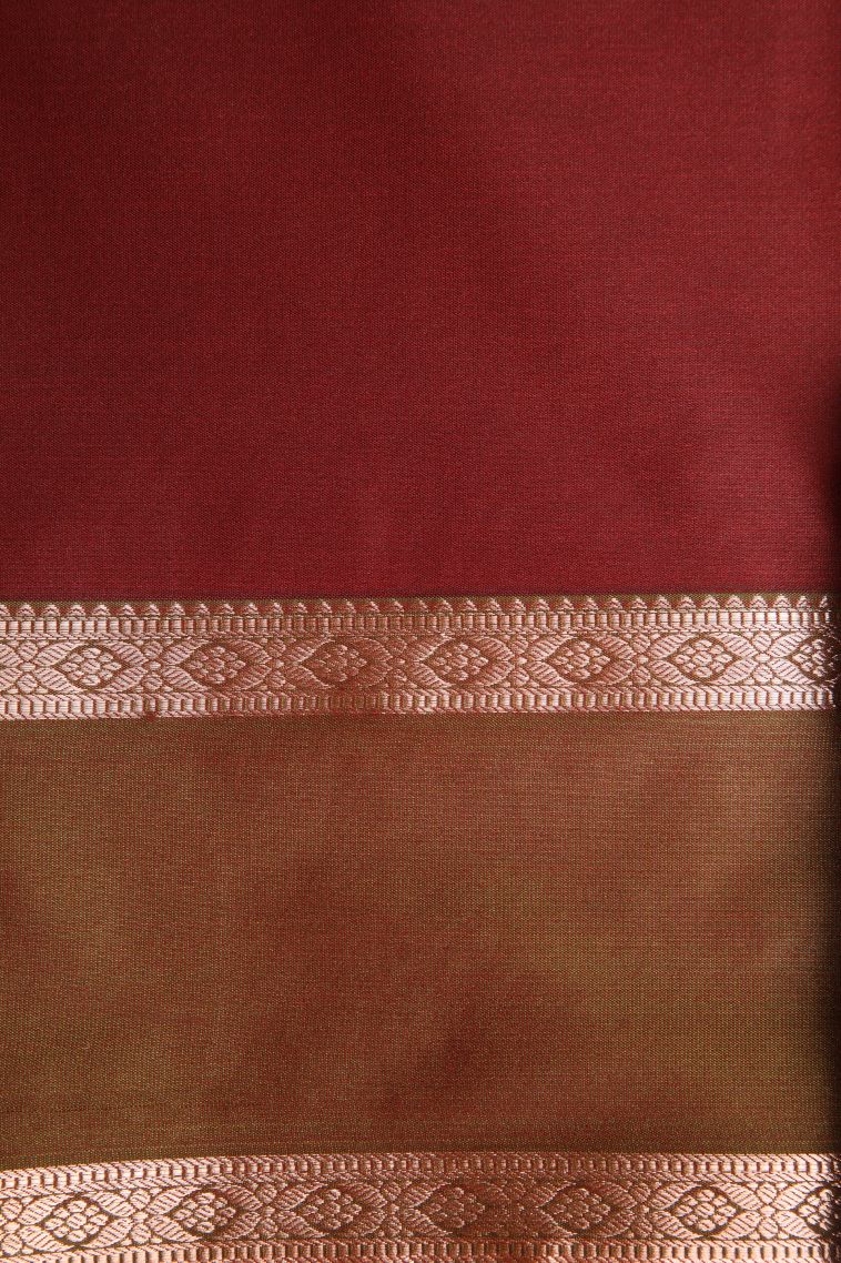 Cherry  Red Apoorva Silk Sarees with Copper Zari Stripes view 3