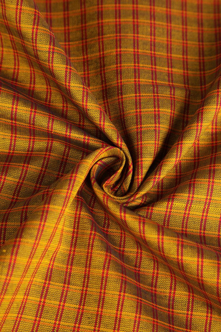 Biscotti Yellow Poly Cotton Sarees Gold Zari with Checks view 4