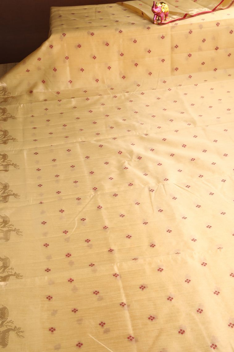 Beige Yellow Semi Tussar Silk with Gold Zari Buttis (small Dots Or Motifs) view 2