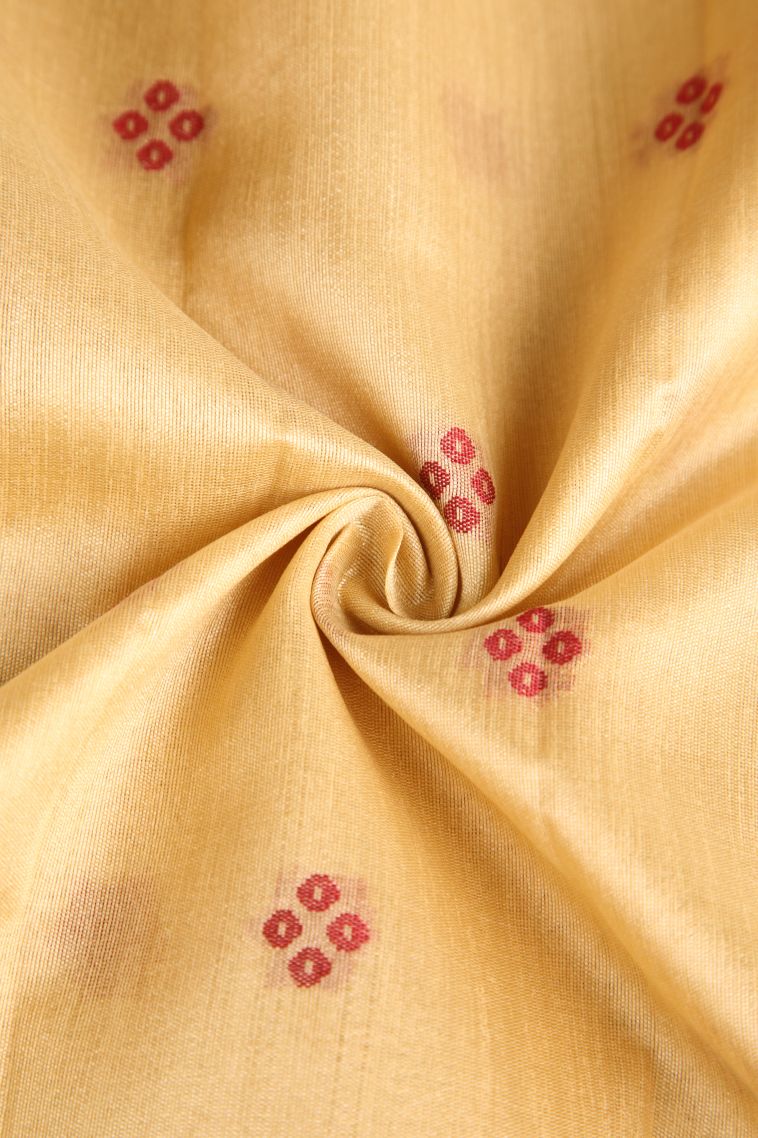 Beige Yellow Semi Tussar Silk with Gold Zari Buttis (small Dots Or Motifs) view 4