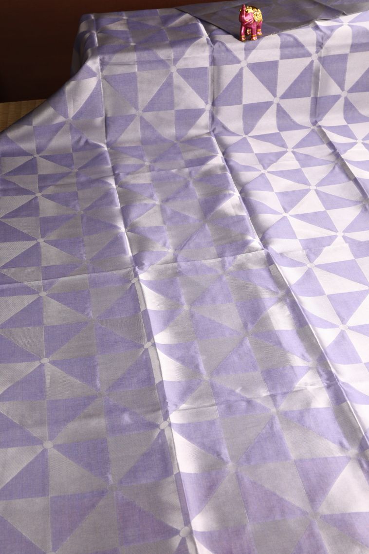Heather Purple Semi Tussar Silk with Silver Zari Geometric Shapes view 2