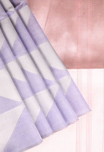 Heather Purple Semi Tussar Silk with Silver Zari Geometric Shapes